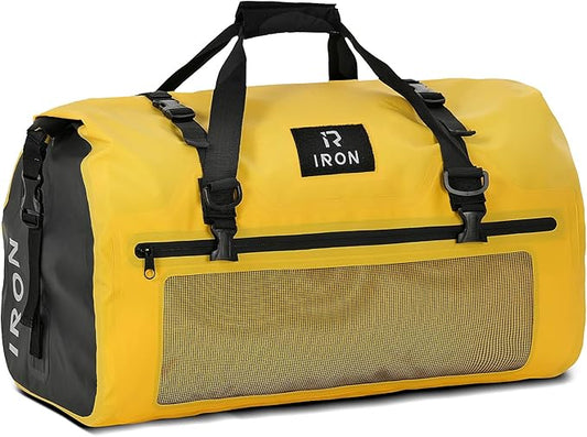 BORLENI Waterproof Motorcycle Dry Duffel Bag Luggage Tail Bag with Large Storage Space,Roll Top Closure, Shoulder Straps, Inner Pocket and Mesh Pocket for Motorcycling Travel Camping(Yellow,30L)