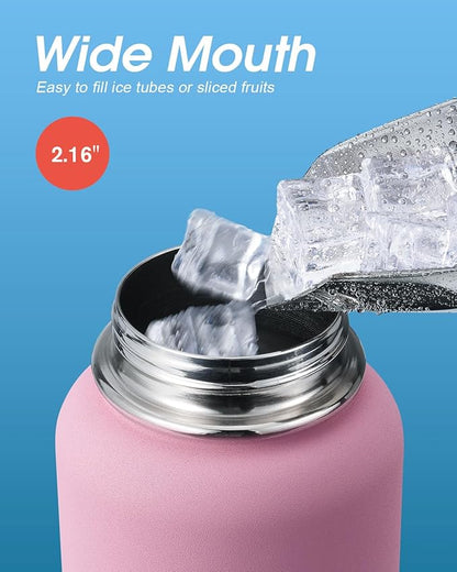 40 oz Insulated Water Bottle with Straw&3 Lids, Coolflask Stainless Steel Metal flask Wide Mouth for Sports or Office, Non-BPA Keep Cold Up to 48 Hrs or Hot Up to 24 Hrs, Bubblegum Princess