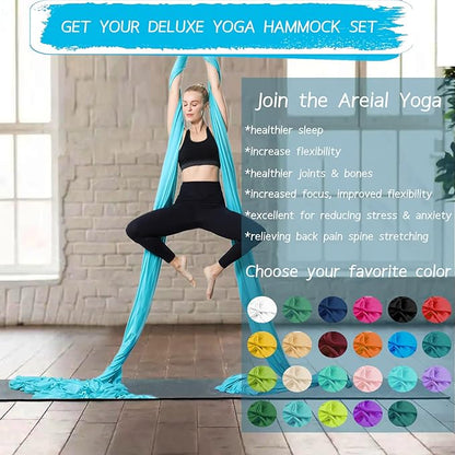 Aerial Silks Yoga Swing Set - 9/11 Yards Aerial Yoga Hammock Kit Anti-Gravity Flying for Fitness, Low/Non Stretch Nylon Tricot Fabric Hardware Included for Dance
