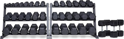 REP Fitness Rubber Hex Dumbbell Set, Adjustable Weight Pairs, Home Gym Equipment, Strength Training For Men Women, Black Coated Grips, Workout Rack Storage Optional, Heavy Lb Free Weights