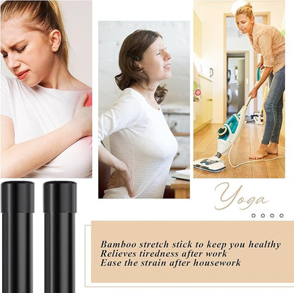 Hiboom 6 Pcs 5ft Yoga Stick Natural Bamboo Exercise Stick with Non-Slip Rubber Ends Stretching Tool Posture Corrector Stretch Tool for Flexibility, Workout, Balance Fitness