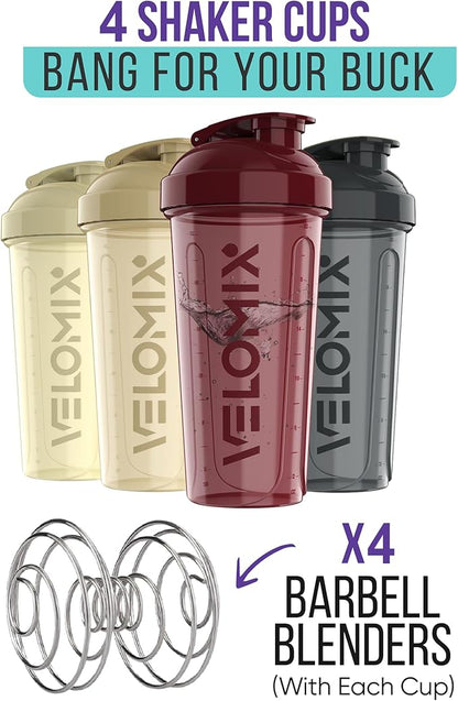 '-4 PACK- 28 oz Protein Shaker Bottle for Protein Mixes - 4x Wire Whisk | Leak Proof Shaker Cups for Protein Shakes | Protein Shaker Bottle Pack | Protein Shake Cup (Burgundy Pack)