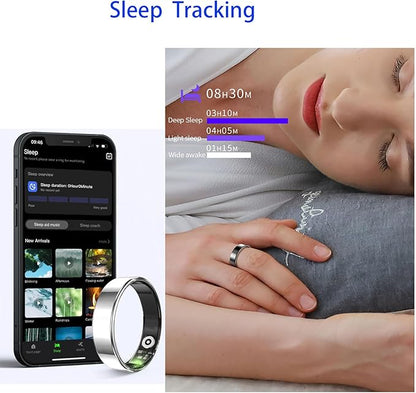 Fitness Tracker, Smart Ring for Women Men, Sleep Tracker Ring with 24/7 Heart Rate Monitor, Fitness Ring with Activity Tracker, Step Counter, Calorie Pedometer, No APP Fee, iOS Android (Black, 7)