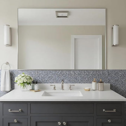 27x36 Inch Nickel Bathroom Mirror for Wall, Aluminum Frame Rectangle Rectangular Vanity Mirror, Modern Large for Bedroom, Living Room, Horizontal or Vertical