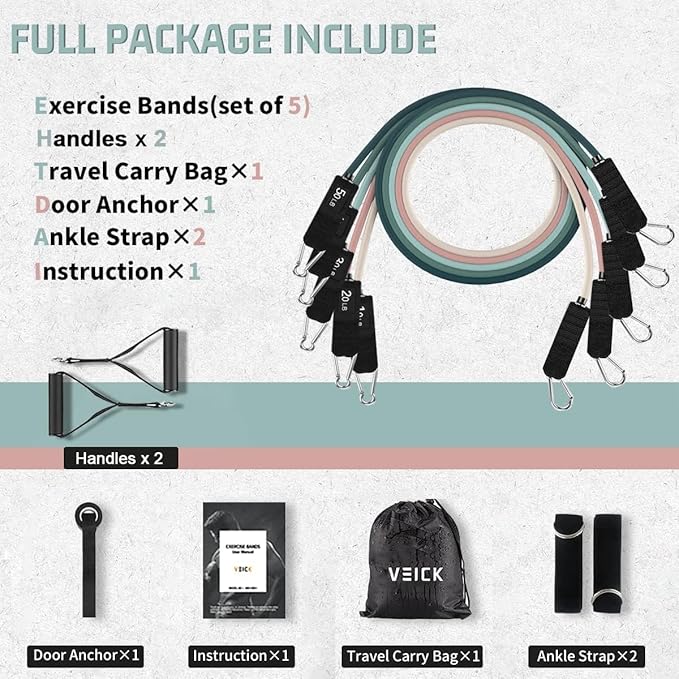 VEICK Resistance Bands, Exercise Bands, Workout Bands, Resistance Bands for Working Out with Handles for Men and Women, Exercising Bands for Fitness Weights Work Out at Home