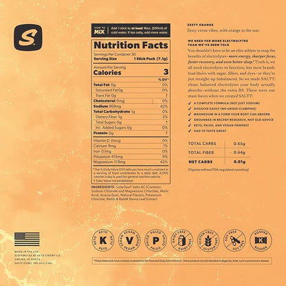 Keto Chow SALTT Electrolytes Powder Packets, Zesty Orange (30 Hydration Packets) - Magnesium, Potassium, Sodium, Trace Minerals - Vegan, Sugar Free, Gluten Free - Travel Essentials - Made in USA