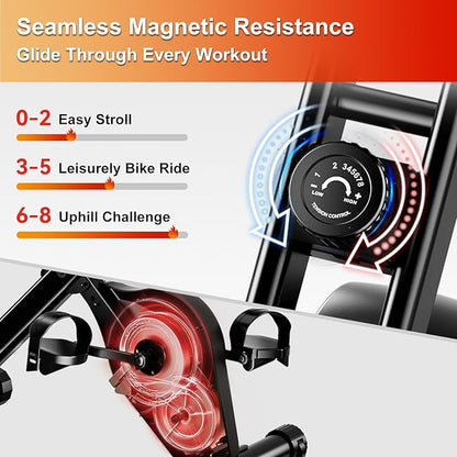 Foldable Exercise Bike, Low Noise Stationary Bikes for Home, Compact Indoor Cycling Bike with Adjustable Magnetic Resistance, 300lbs Capacity 6.6lbs Flywheel Workout Bike