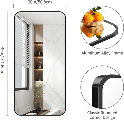FORBATH Bathroom Mirror 20" x 40", Rectangle Black Bathroom Mirror with Black Aluminum Frame Rounded Corner, Wall Mounted Mirror for Bedroom Entryway Living Room