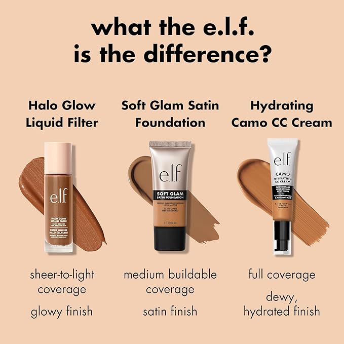 e.l.f. Soft Glam Foundation, Medium Coverage, Long-Lasting & Buildable Foundation For A Smooth, Satin Finish, Vegan & Cruelty-Free, 44 Tan Cool