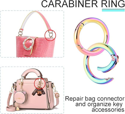 10Pack 1 Inch Metal Spring O Ring Clips Keychain, Round Carabiner Clips Keyrings Snap Hook Buckle, Purse Shoulder Bag Chain Ring Clip Replacement Paracord Keychain Lanyard Leather DIY Crafts (Rainbow)