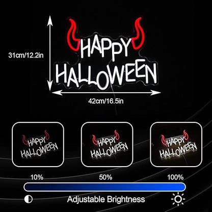 Happy Halloween Neon Sign - Dimmable LED Red Little Corner Light for Wall Decor - USB Powered for Halloween Decoration, Home Spooky Party, Bedroom Decor