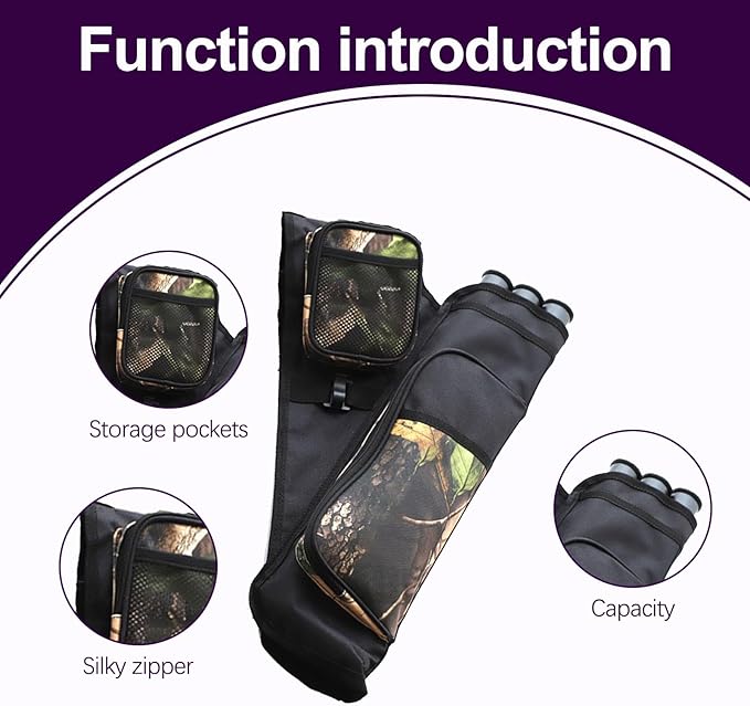 3-Tubes Hip Quiver Waist Hanged Archery Arrow Carry Bag with Pockets Adjustable Belt for Hunting, Target Practice, and Outdoor Shooting, Fits Both Youth and Adults
