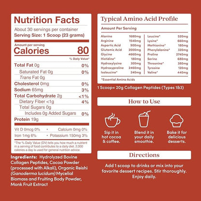 Further Food Chocolate Collagen Peptides Powder, Grass-Fed Pasture-Raised Hydrolyzed Type 1 & 3 Protein, Gut Health + Joint, Hair, Skin, Nails, Paleo Keto Sugar-Free 24.34 oz