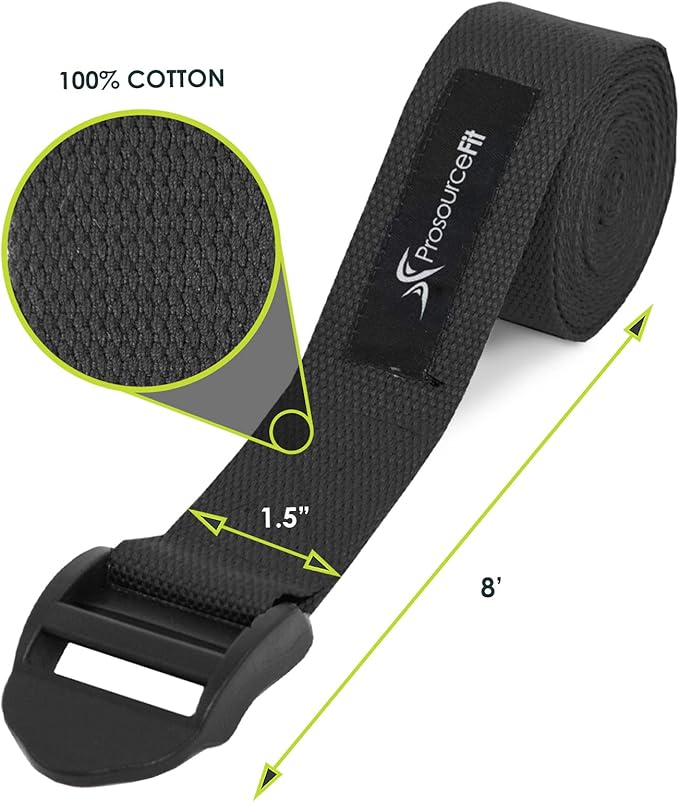 ProsourceFit Durable Cotton Cinch Buckle Yoga Strap for Stretching, Flexibility & Physical Therapy