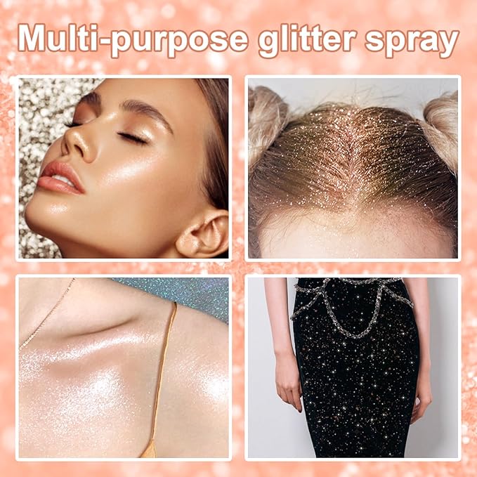 Hair and Body Glitter Spray, 1PC Champagne Hair Glitter Extra Fine Face Shimmer Powder for Clothes, Festival Loose Sparkle Powder for Rave Clothes Nail Art Easter Halloween Crafts (Champagne)