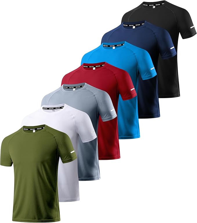 Boyzn 1, 3, 5 or 7 Pack Men's Workout Running Shirts, Dry Fit Moisture Wicking T-Shirt, Gym Athletic Short Sleeve Tee Shirts