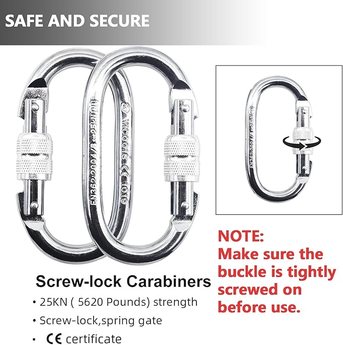 PRIOR FITNESS Yoga Straps Aerial Hammock Accessory Set, 2pcs Daisy Chain + 2pcs Carabiner, Aerial Silk Hardware with Daisy Chain Carabiner for Yoga Swing Pilates