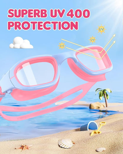 Kids Swim Goggles,Swimming Goggles for Kids 6-14, Anti-Fog UV Protection Pool Glasses for Boys Girls