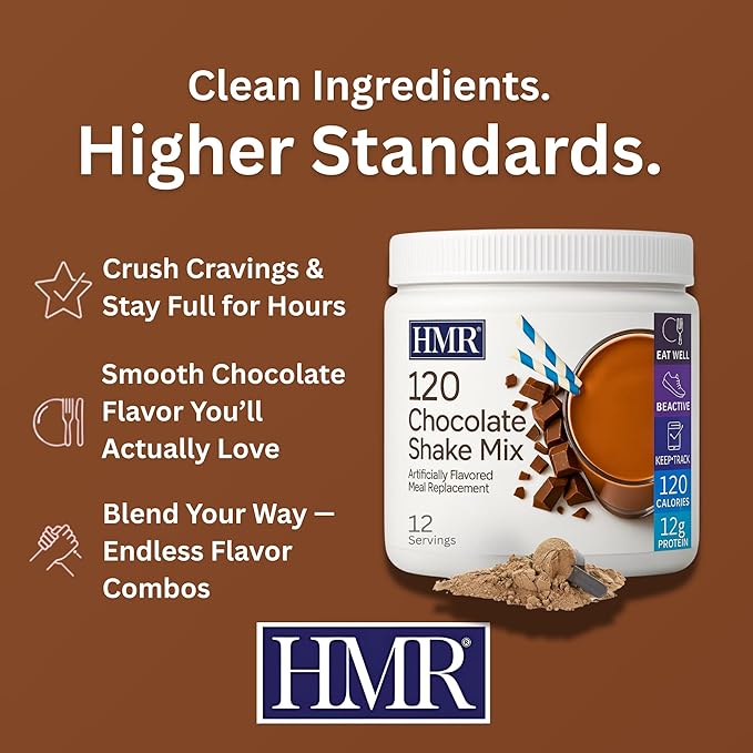 HMR 120 Chocolate Shake Meal Replacement Powder | Chocolate Shake Mix to Support Healthy Weight Loss | 12g of Protein | Nutritional Drink | Low Calorie Food | 12 Servings