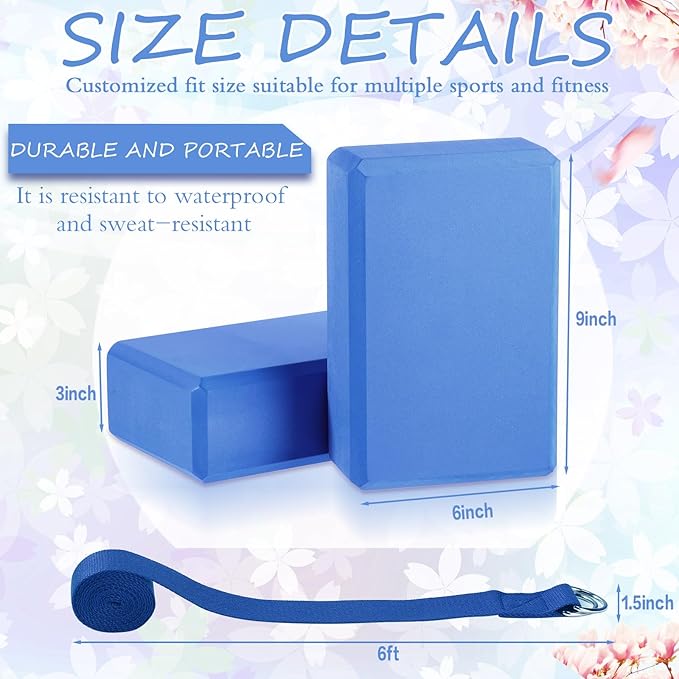 Outus 20 Pack Yoga Blocks and Straps Non-Slip EVA Foam Blocks with Metal D Ring Straps for Gym Exercise and Workout