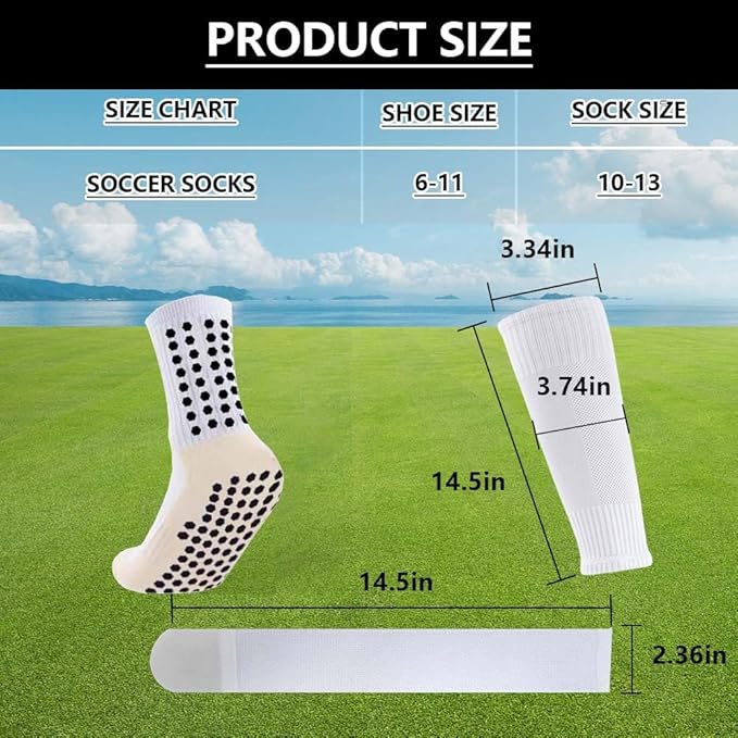 3 Pairs Mens Grip Soccer Socks, 3 Pairs Shin Sleeves with 1 Pack Shin Guards and 4 Shin Straps, Soccer Football Game Set 11 Pcs