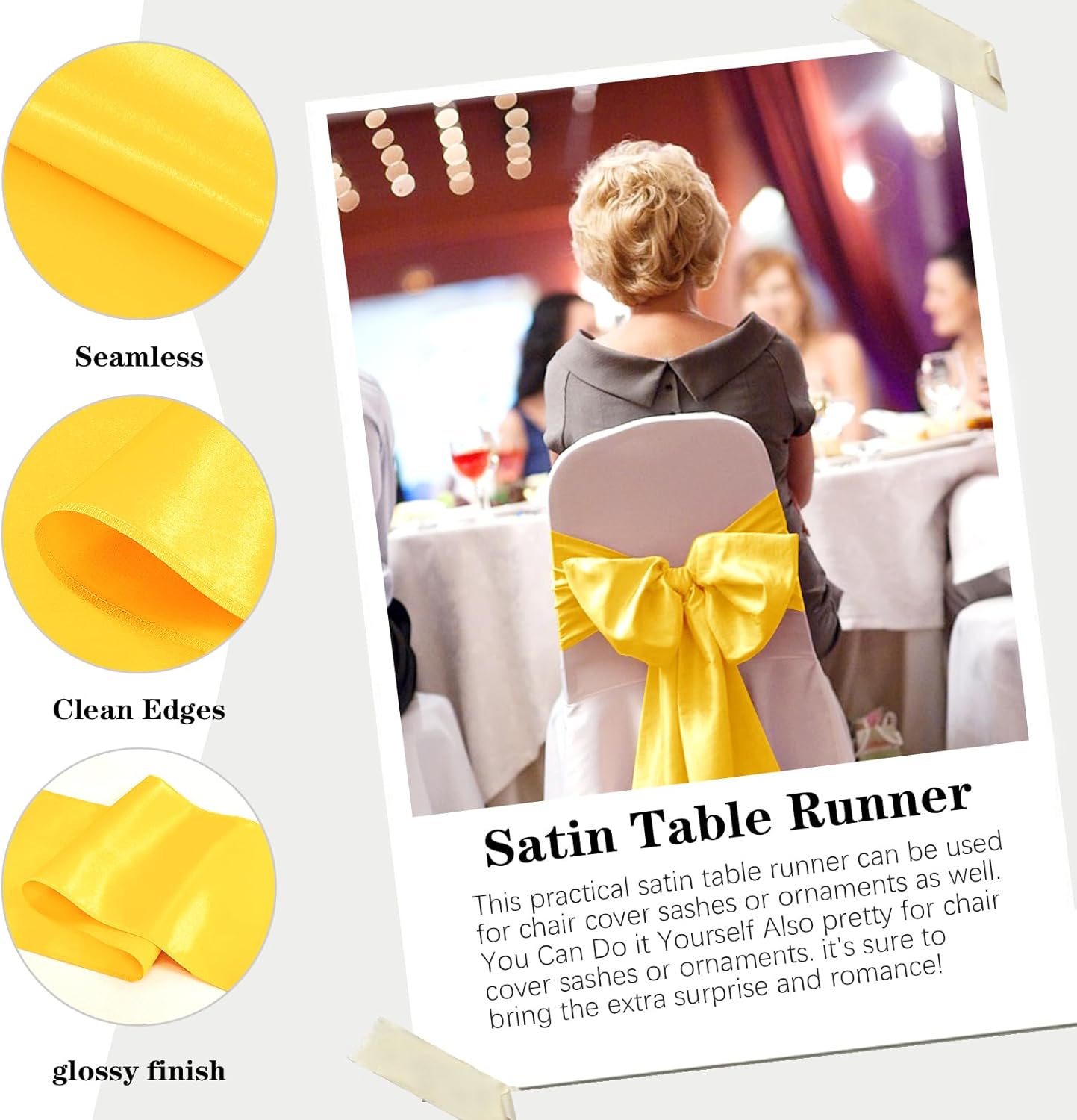 10 Pack Satin Table Runner 12 x 108 Inch Long Yellow Silk Table Runner for Wedding Party Banquet Birthday Decoration