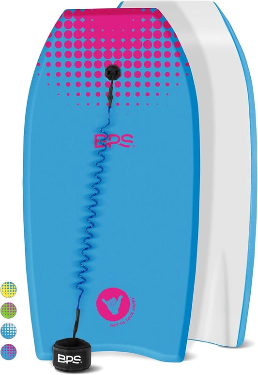BPS New Zealand ‘Shaka’ Body Board for All Wave Conditions - Lightweight with EPS Core, HDPE Slick Bottom, Body Boards for Beach with Wrist Leash and Plug for Kids and Adults - All Skill Levels