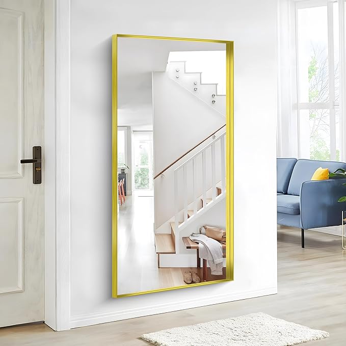 Gold Bathroom Mirror, 30x60 Inch Rectangular Deep Frame Mirror, Large Wall Mounted Bathroom Vanity Mirror Over Sink for Bedroom,Restroom, Living Room, Hangs Vertically or Horizontally