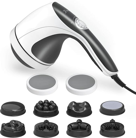 Handheld Cellulite Massager, Body Sculpting Machine, Cellulite Massager Electric Tool, Lymphatic Massage Roller with 8 Rotating Heads & 2 Mesh Caps for Body Shaping & Lymphatic Drainage