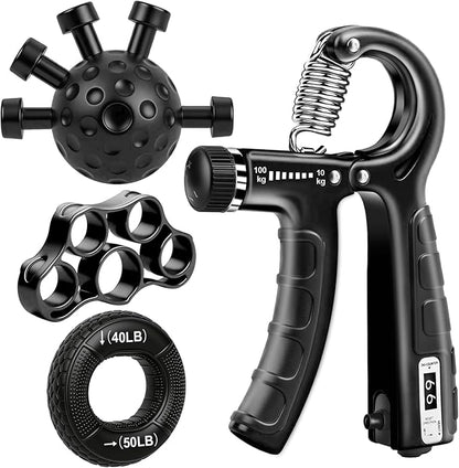 Grip Strength Trainer Kit, Adjustable Forearm Strengthener, Hand Grip Strengthener Balls, Finger Exerciser & Stretcher for Strength Training, Recovery & Flexibility