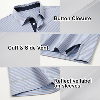 Golf Shirts for Men - Moisture Wicking Short Sleeve Performance Sport Casual Striped Collared Mens Polo Shirt