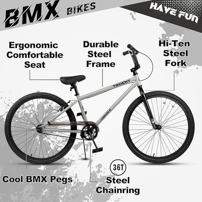 20 24 26 Inch BMX Race Bike Trident Bicycles Beginner-Level to Advanced Riders with 2 Pegs, Multiple Colors