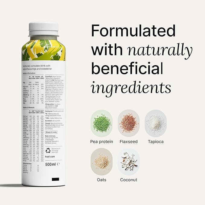 Huel Ready-to-Drink | Banana Meal Replacement Drink | High Protein Drink | Nutritionally Complete, Low Sugar, High Fiber, Plant Based, Vegan, Healthy | 20g Protein Per Bottle, 16.9 Fl Oz (12 Pack)