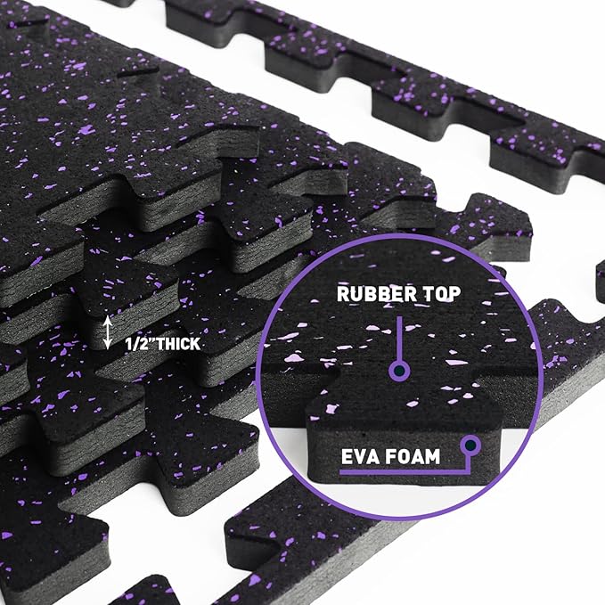 0.56" Thick 48 Sq Ft Rubber Top High 12 Pcs 24 x 24in Tile,