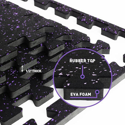0.56" Thick 48 Sq Ft Rubber Top High 12 Pcs 24 x 24in Tile,