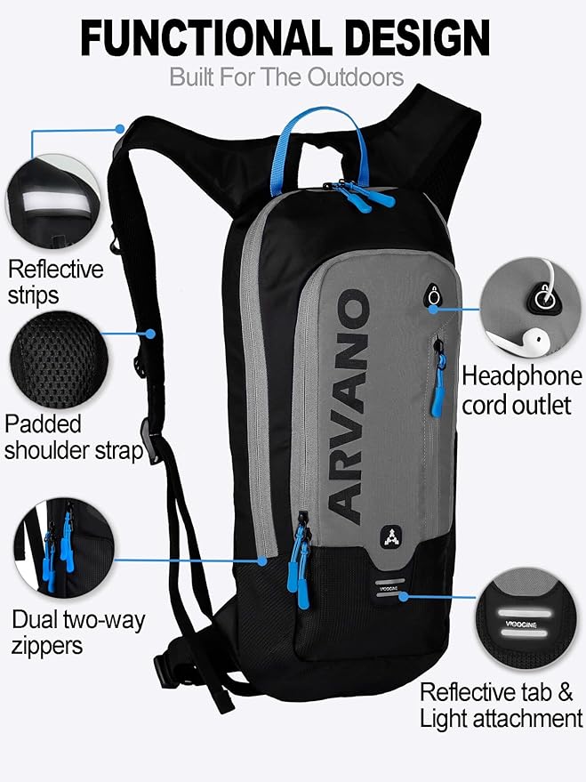 Hydration Backpack, Lightweight Hydration Pack with 2L Water Bladder, 6L Water Backpack for Men Women Cycling, Hiking, Mountain Biking, Skiing