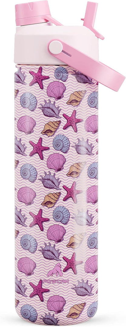 26 oz Insulated Water Bottle with 2-in-1 Straw and Spout Lid, Keep Cold 24H, Leak-Proof, Fits in Car Cup Holder, Stainless Steel Water Bottle for Sports, Trip, Gym, and School (Seashell Sonata)