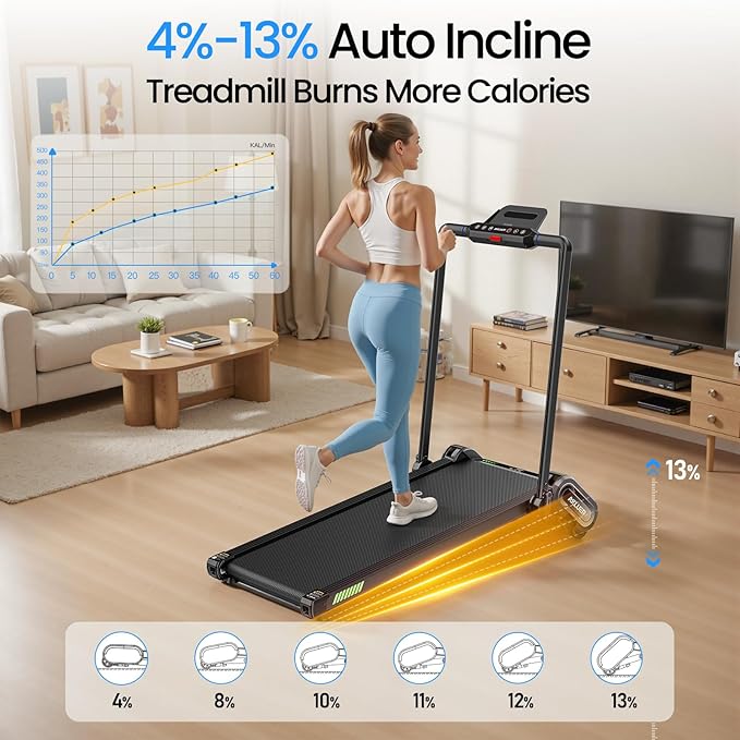 Walking Pad Treadmill with Auto Incline, 6 in 1 Under Desk Treadmill, 6-Level Incline Treadmills, 2.5HP Portable Treadmills for Home with 330LBS Capacity, LED Display, Remote Control
