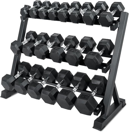 RitFit 5-650 LBS PVC Encased Hex Dumbbell Sets with Optional Rack for Home Gym, Hand weight with Chrome Handle for Strength Training, Workouts