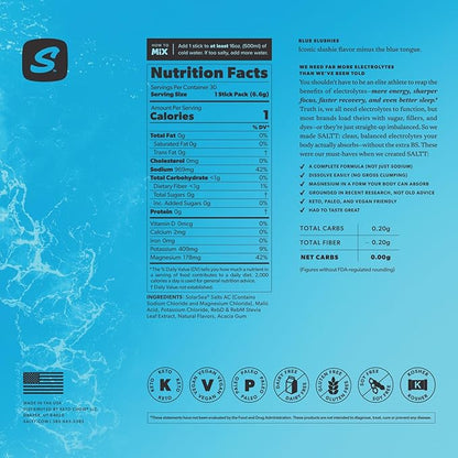 Keto Chow SALTT Electrolytes Powder Packets, Blue Slushies (30 Hydration Packets) - Magnesium, Potassium, Sodium, Trace Minerals - Vegan, Sugar Free, Gluten Free - Travel Essentials - Made in USA