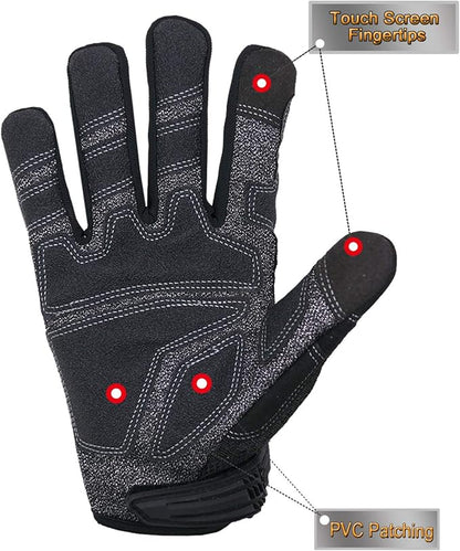 HANDLANDY Mens Work Gloves Touch screen, Utility Mechanic Gloves, Flexible Breathable Fit- Padded Knuckles & Palm