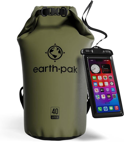 Earth Pak Waterproof Dry Bag - Roll Top Waterproof Backpack Sack Keeps Gear Dry for Kayak with Waterproof Phone Case