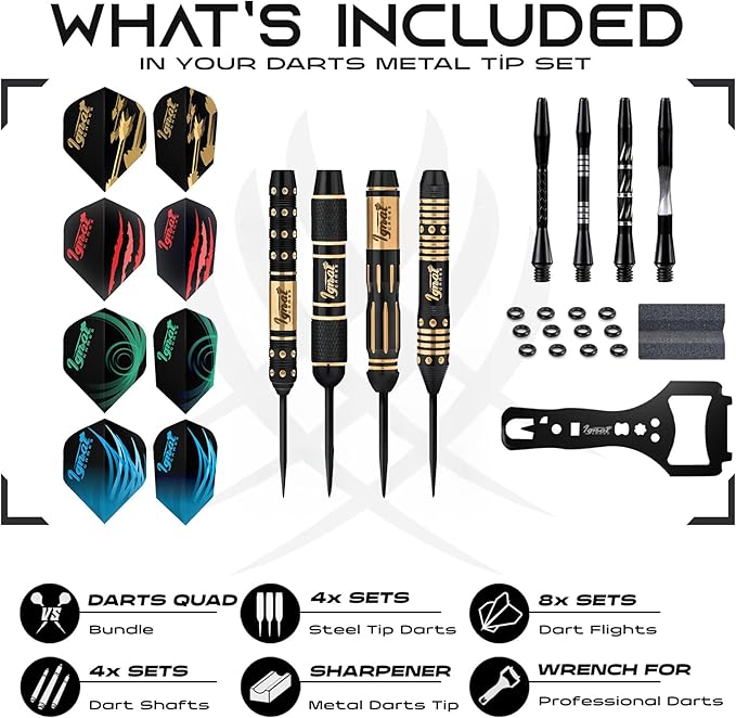 IgnatGames Premium Steel Tip Darts – 3/6/12 Pack Brass Barrels with Aluminum Shafts, 16 GlideXPro Flight Set, Tool Kit & Giftable Case