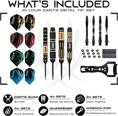 IgnatGames Premium Steel Tip Darts – 3/6/12 Pack Brass Barrels with Aluminum Shafts, 16 GlideXPro Flight Set, Tool Kit & Giftable Case