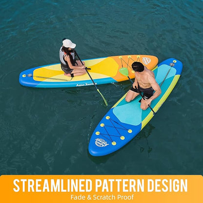 10'6"Inflatable Stand Up Paddle Board Ultra Portable-Lightweight & Stable|All-in-One Kit w/Aluminum Paddle, Dual-Action Pump & Backpack|Lakes & Oceans Ready for Family Recreation by Aquajourney