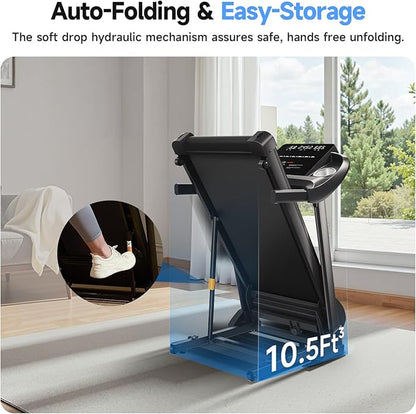 Treadmills for Home with Incline, Auto Foldable Running Treadmills, 8.0 MPH Walking Pad Treadmill with Bluetooth, 300 lbs Weight Capacity Quiet
