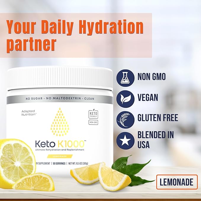Hi-Lyte Keto K1000 Electrolyte Powder | Lemonade | Hydration Supplement Drink Mix | Boost Energy & Beat Leg Cramps | No Sugar, No Maltodextrin | 50 Servings