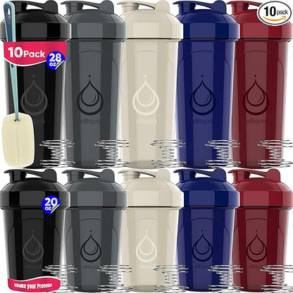 10 PACK- Shaker Bottles with Wire Whisks for Protein Mixes | Leakproof Blender Shaker Bottle Pack | BPA-Free & Dishwasher Safe | Large 28oz & Small 20oz shaker bottle | Shaker Cups for shakes