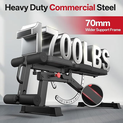 JOROTO MD65 Adjustable Weight Bench, 1700LB Heavy Duty Workout Bench for Home Gym, Flat Incline Decline Sit Up Utility Bench Press with 9 Backrest & 3 Seat Positions, Removable Leg Support & Wheels