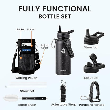 32oz Insulated Water Bottle, Triple Wall Vacuum Stainless Steel Water Bottles - Keeps Cold 48H, Reusable Metal water flask Jug for Gym, Sports, Camping, Hiking,Travel, Black Speckled